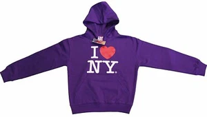 I Love NY New York Kids Hoodie Screen Print Heart Sweatshirt Purple - Picture 1 of 2