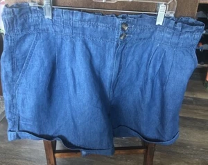 American Eagle Linen/Cotton BlueDenim Shorts Paper Bag High Rise Pleated 18 NWOT - Picture 1 of 13