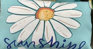 Outdoor UV Treated Lumbar Throw Pillow Sunshine Daisy Blue Turquois Teal 12x20in - Picture 1 of 7