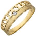 Jobo Damen Ring 585 Gold Gelbgold Eismatt 1 Diamant Brillant 0,05Ct. Diamantring