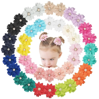 40PCS 2.3” Chiffon Flower Hair Clips w/ Rhinestone for Baby Girls Toddlers - Image 1 of 4