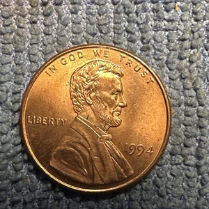 1994-P MEMORIAL CENT, REVERSE DIE CRACK ERROR, RD/BN COLOR Beautiful Coin! - Picture 1 of 11