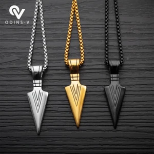 Men Women Chain Necklace Silver Viking Mens Stainless Steel Cuban Pendant Arrow - Picture 1 of 19