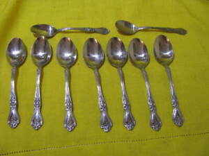 LOVELY PRECIOUS ROSE ROGERS 7 SOUP SPOONS 1 TEASPOON & 1 SUGAR SPOON STAINLESS
