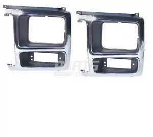 New Left & Right Side Headlight Bezel Chrome/Black Fits 1980-1986 Ford Bronco - Picture 1 of 1