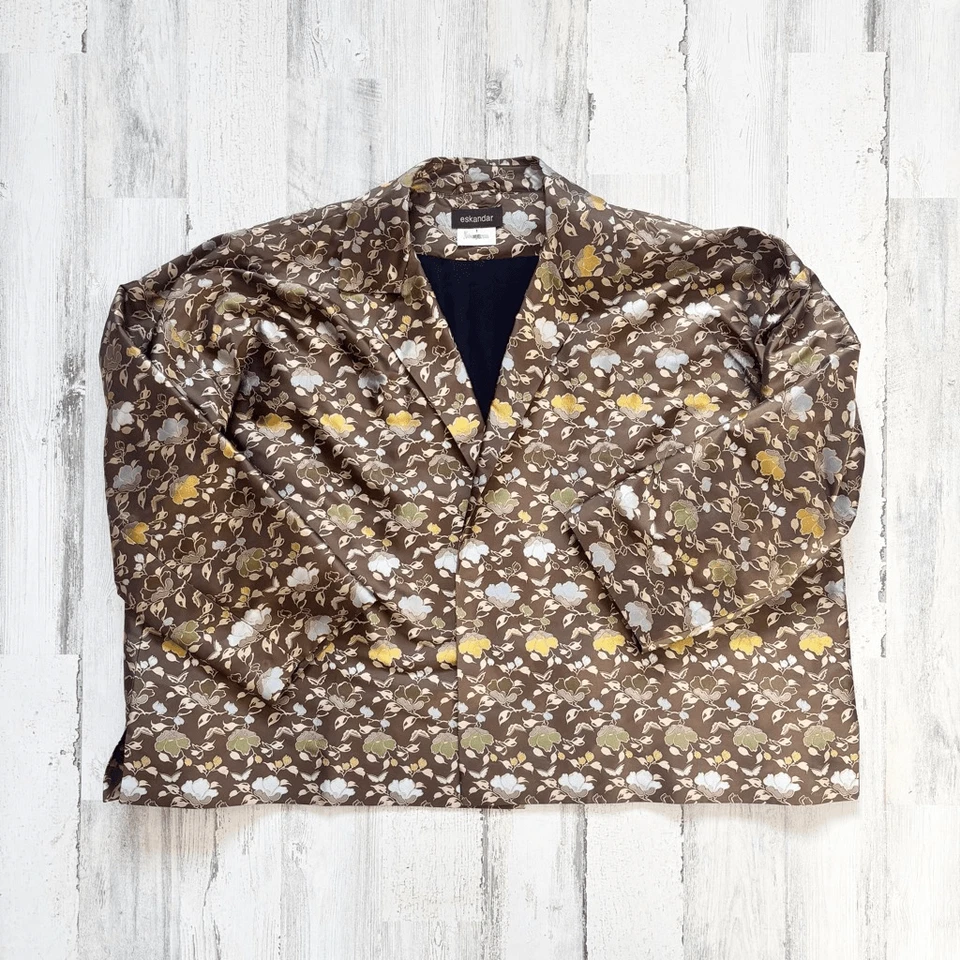 Blazer Eskandar Seda Texturizado Floral Frente Abierto Talla 10/12 Foto 1 de 3