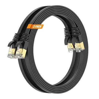 Cat7 Ethernet Cable 3FT Flat Black 2 Pack – High Speed LAN Network Cord - NEW! - Image 1 of 4