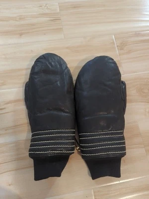 De Colección Años 80 90 GRANDOE Negro Cálido CUERO AISLADO INVIERNO MITONES Esquí Hombres Mediano Foto 1 de 4