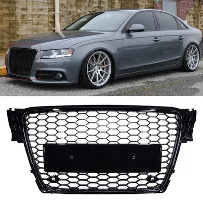 FOR 2009-2012 AUDI A4/S4 B8 8T BUMPER HOOD HEX GRILLE BLACK FRONT MESH RS4 STYLE - Image 1 of 4