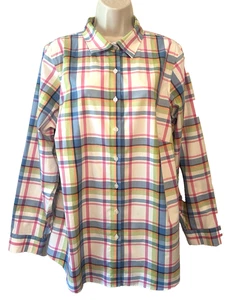 Blusa para mujer Land's End Supima sin hierro talla grande 18W a cuadros con botones - Imagen 1 de 9