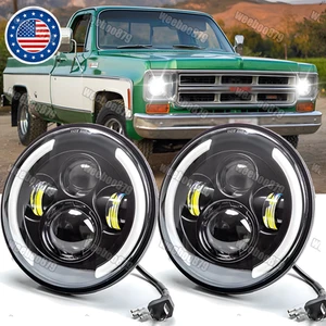 For GMC C15/C25 C35 1975-1978 2PCS 7"inch Round LED Headlights DRL High Low Beam - Picture 1 of 8