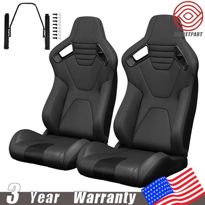 Pair of Reclinable Racing Seats for Ford PVC Leather w/ Dual-Slider Bucket Seats - Image 1 of 4