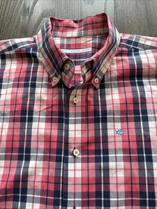Southern Tide Men’s Medium Button Down Pink Navy Plaid Long Sleeve - Picture 1 of 9