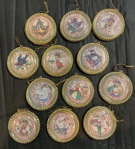 Vintage Kathleen M Harte 12 Days Of Christmas Paper Mache Plastic Ornaments READ - Picture 1 of 16