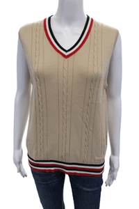 Burberry London Womens Cotton Sleeveless V-neck Knitted Sweater Vest Nude Size X - Picture 1 of 5