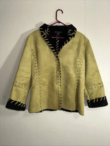 Mechant grün/schwarze kuschelige Wildlederimitatjacke XL - Bild 1 von 12