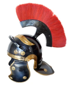Medieval centurion helmet knight armor roman officer red plume w/ wooden stand - Picture 1 of 3