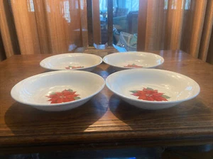 HALLMARK CHINA Christmas POINSETTIA  - Set of 4 CEREAL BOWLS - Picture 1 of 3