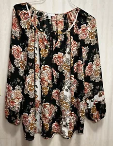 DR2 Women’s Size 1XL Floral Blouse Tie Top. Cute. - Picture 1 of 6