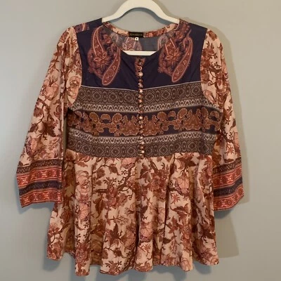 Blusa Top Paquistaní Agha Noor Azul Cachemira Floral Botones en Niveles Talla M Foto 1 de 4