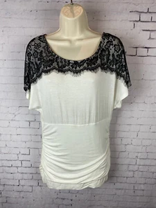 Maurices Top Large Women's White w/ Black Lace Layer Cinched Sides *flaw (DAO) - Picture 1 of 9