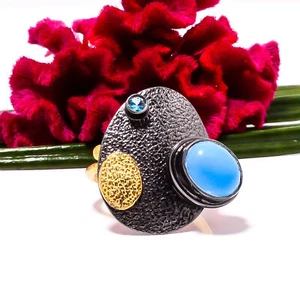 Sleeping Beauty Turquoise, Blue Topaz 925 Sterling Silver Ring s.8 Sku15 - Picture 1 of 3