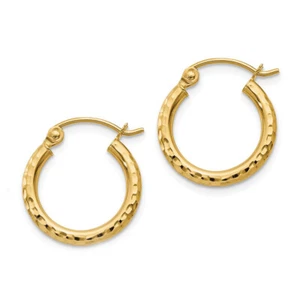 14k Fine Yellow Gold Diamond Cut Small Dainty Round Cute Gorgeous Hoop Earrings - Afbeelding 1 van 7