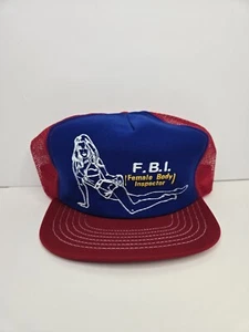 Vintage F.B.I. Female Body Inspector Snapback Trucker Hat Red Blue Cap Made USA - Picture 1 of 23