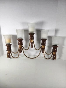 Vintage Wood With Gold Metal Twisted Rope Hanging Candle Holder Wall Sconce Set - Picture 1 of 11
