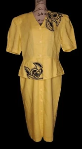 Vintage - Mijoli Canary Yellow Peplum Embellished Dress - Women's Size 16 - Picture 1 of 3