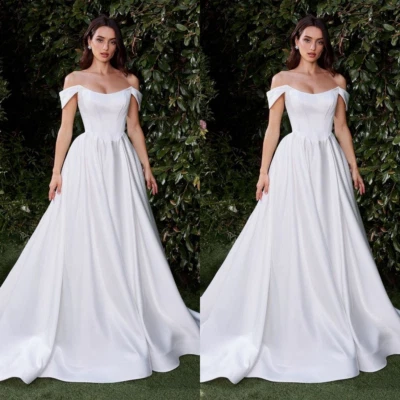 Satin Brautkleider Weiß Elfenbein Elegant Strand A Linie Sommer Braut Growns - Bild 1 von 4