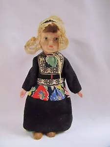 Antique Doll Bisque Plastic Head Handmade Wooden Body German Dress - Picture 1 of 10