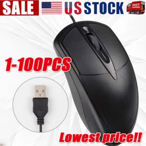 USB 2.0 Optical Wired Scroll Wheel Mouse PC Laptop Notebook Desktop Black Lot - Picture 1 of 10