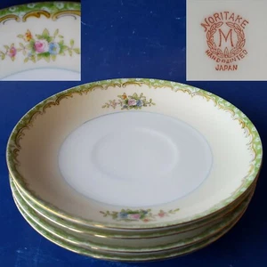 4 Antique Noritake Japan Handpainted "N2264" Saucers. Green Rims. Floral Swags - Picture 1 of 12