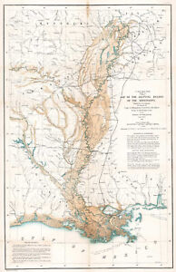 1861 Map Mississippi River Alluvial Region History 10"x16" Art Print Home Decor