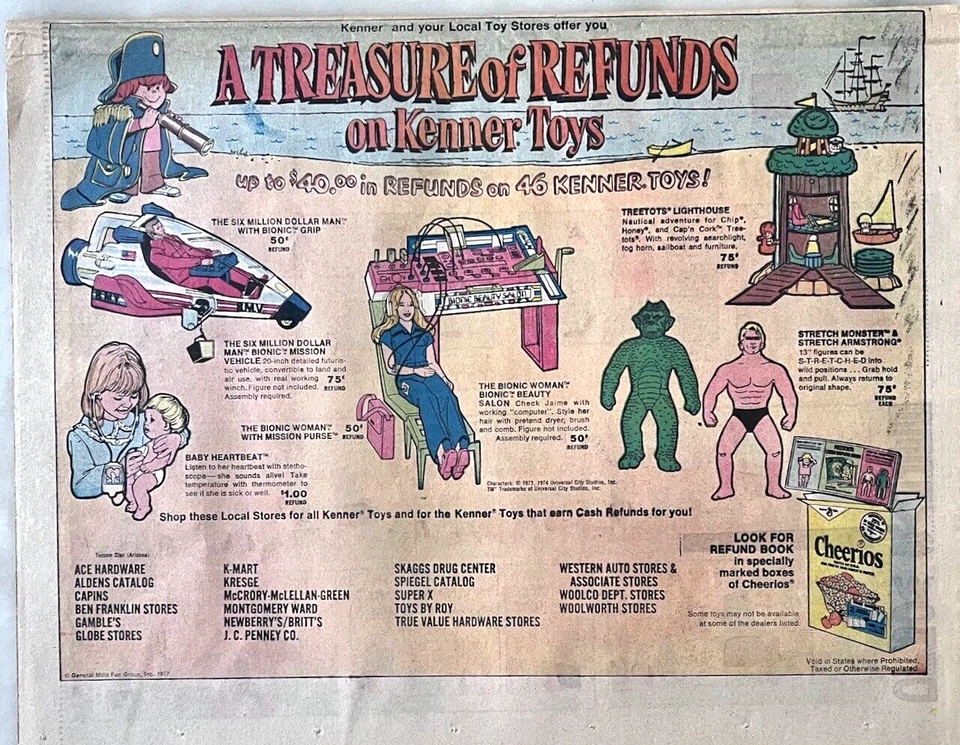 1977 newspaper comic ad for Kenner Toys - Bionic Man plane, Bionic woman salon + - image 1 of 1