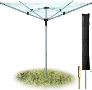 4 Arm Rotary Airer Outdoor Washing Line Clothes Dryer Free Ground Spike & Cover - Picture 1 of 6