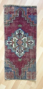 Alfombra pequeña antigua turca tejida a mano 39x85 cm vintage boho decoración del hogar - Imagen 1 de 9