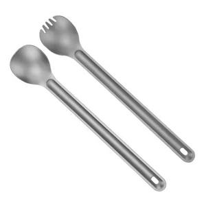 Portable Long Handle Titanium Spork/Spoon Metal Cutlery Set for Outdoor Camping - Picture 1 of 18