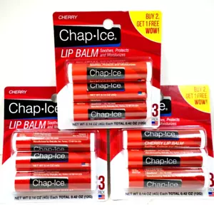 9 CHAP ICE CHERRY LIP BALM SOOTHE PROTECT MOISTURIZE  .14oz each NEW & SEALED - Picture 1 of 2
