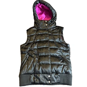 The North Face 550 Down Fill Quilted Black Pink Hooded Vest Size S Small Women - Picture 1 of 13