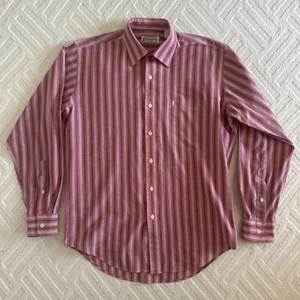 Yves Saint Laurent Shirt Mens Medium Pink YSL Striped Long Sleeve Button Up - Picture 1 of 9