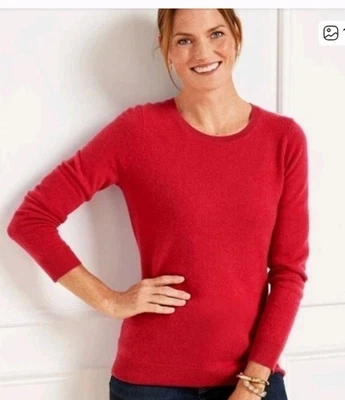 全新带标签 Talbots 纯羊绒红色圆领毛衣 S 码娇小 — 第 1/4 张图片