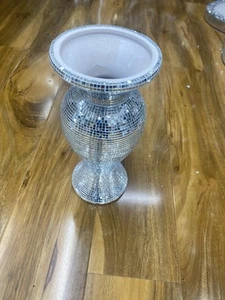 26Cm Ceramic Silver Mirror Diamante Bling Sparkling Home Decoration Flower Vase - Picture 1 of 1