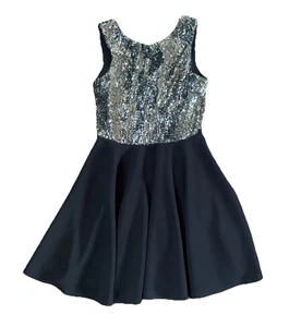 Closet blau/schwarz Pailletten Skater/Fit & Flare Kleid Größe 12 Anlass Party - Bild 1 von 6