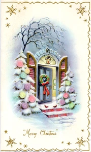 Tarjeta de Navidad vintage, árbol de Navidad/corona MCM, una tarjeta Sunshine SIN USAR - Imagen 1 de 4