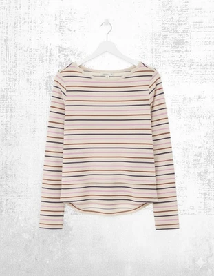 Women’s Fat Face Jersey Top Oatmeal Stripe Breton Long Sleeve Cotton Crew Neck - Image 1 of 4