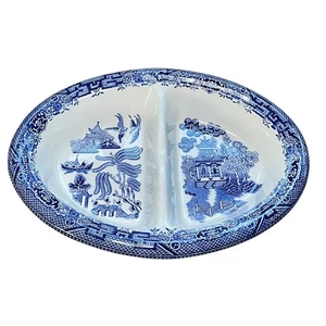 Churchill Blue Willow geteilt oval Keramik Servierplatte Staffordshire England - Bild 1 von 5