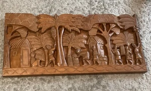 Vtg. Hand Carved Wooden Islands Banana Farmers Tropical Plague Wall Decor - Picture 1 of 6