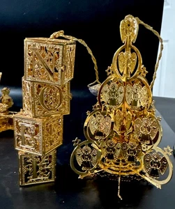 2 Danbury Mint ~ ANGEL TREE & NOEL BLOCKS ~ Adornos - Oro 23kt Navidad 2001 - Imagen 1 de 14